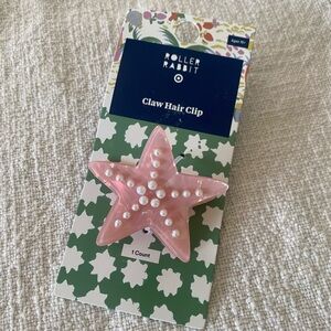 Roller Rabbit Pink Starfish Claw Hair Clip with Pearl Accents